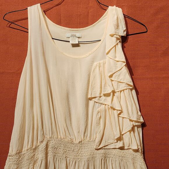 Sheer Coquette Y2K Womens M Cream Boho Ruffle Flowy Sleeveless Tunic Top - Picture 2 of 7
